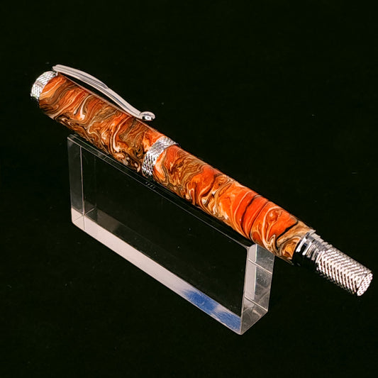 Orange,Black and White Tiger Swirl Rollerball
