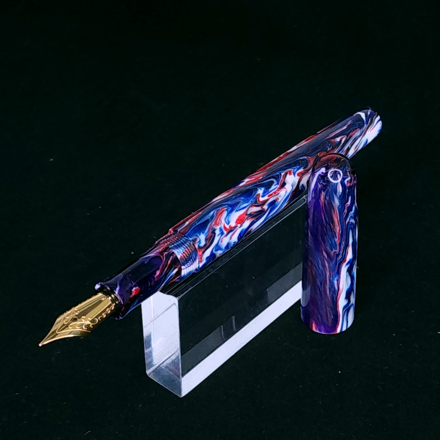 Red, White, Indigo Swirl Bespoke Fountain Pen