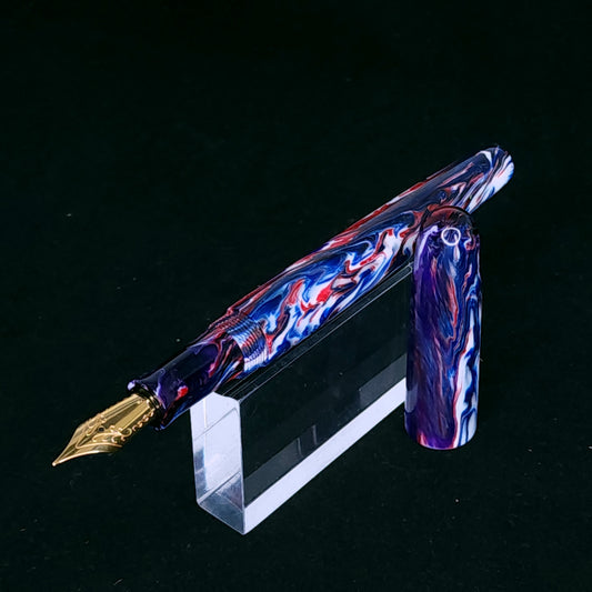 Red, White, Indigo Swirl Bespoke Fountain Pen