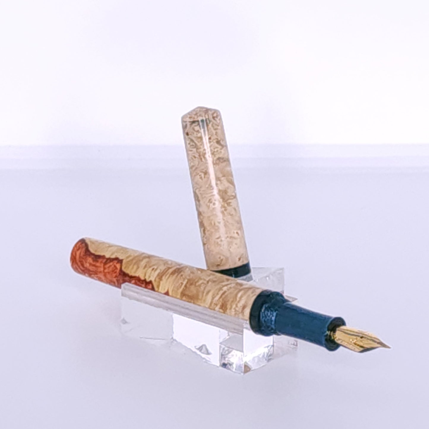Red and Gold Amboyna Burl Fountain Pen