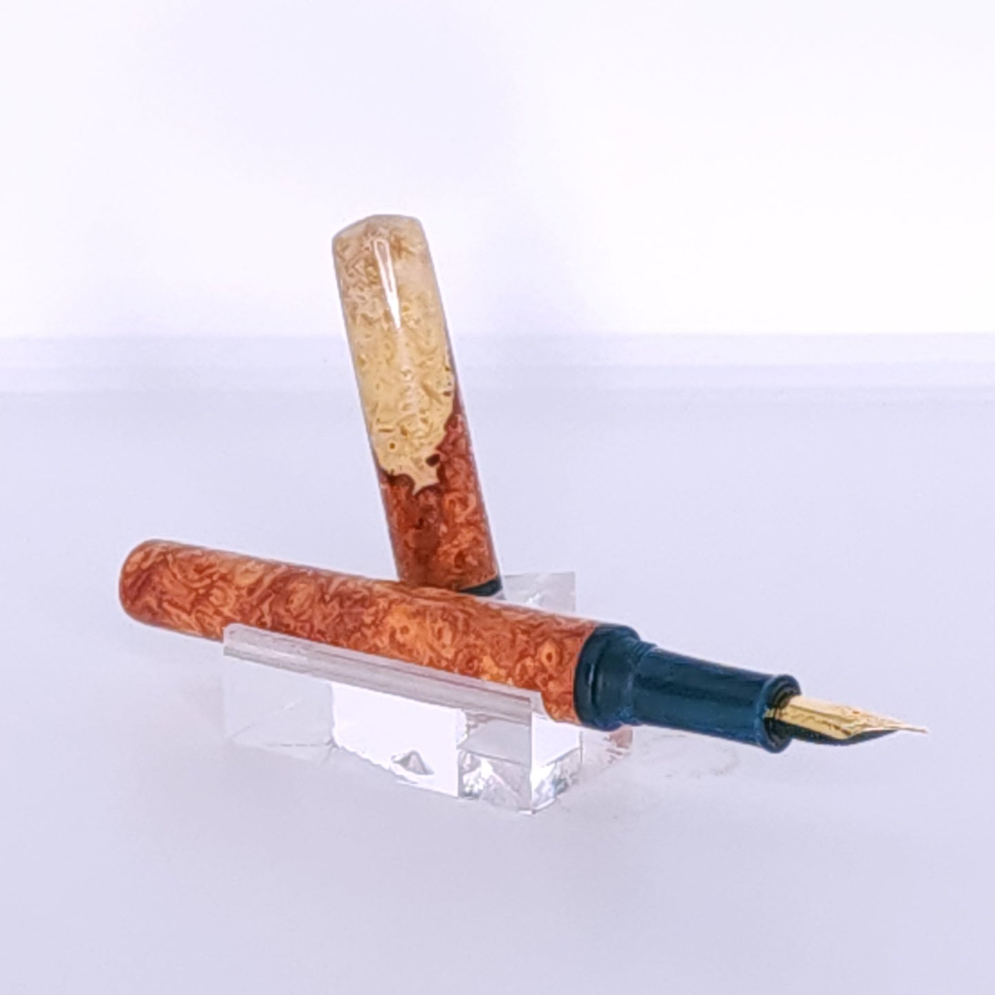 Red and Gold Amboyna Burl Fountain Pen